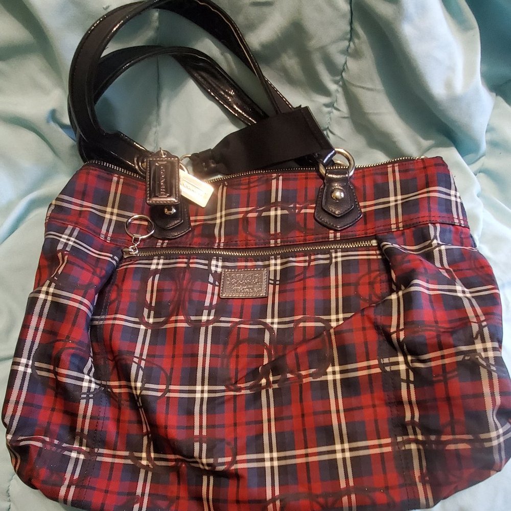 Coach Poppy Tartan Plaid Tote Bag